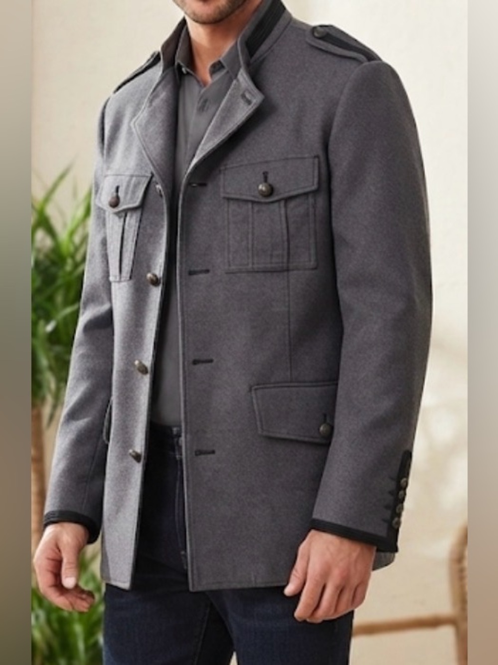EXPRESS Men's Grey Military Utility Jacket / Blazer - Size Medium